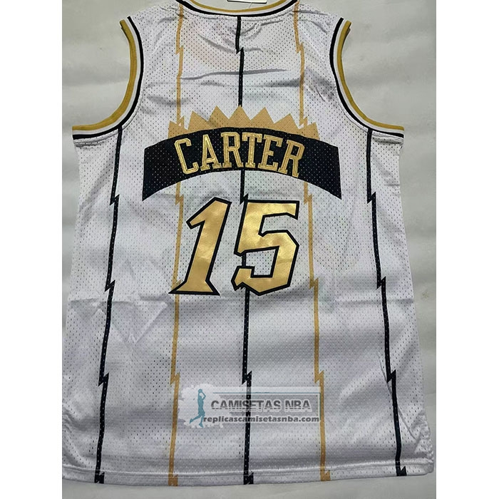 Camiseta Toronto Raptors Vince Carter NO 15 Mitchell & Ness 1998-99 Blanco Oro